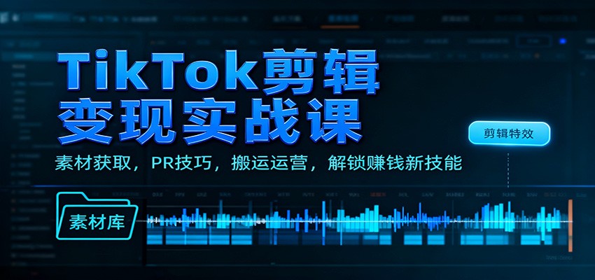 TikTok剪辑变现实战课：素材获取，PR技巧，搬运运营，解锁赚钱新技能-菡洋资源网