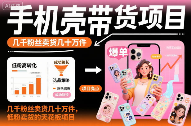 手机壳带货项目，几千粉丝卖货几十万件，短视频低粉卖货的天花板项目-菡洋资源网