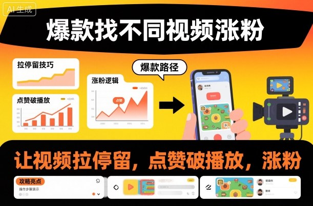 爆款找不同视频涨粉，让视频拉停留，实现点赞，破播放，涨粉-菡洋资源网