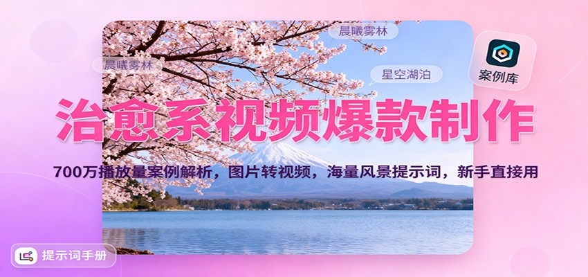 治愈系视频爆款制作，700万播放量案例解析，图片转视频，海量风景提示词，新手直接用-菡洋资源网