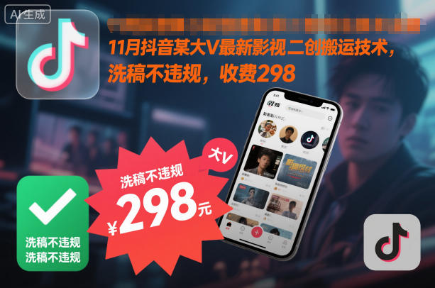 11月抖音某大V最新影视二创搬运技术，洗稿不违规，收费298-菡洋资源网