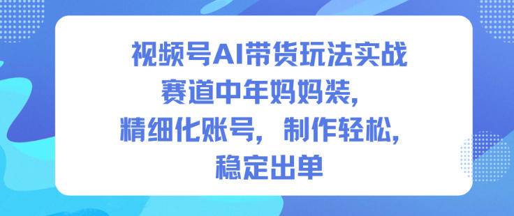 视频号AI带货玩法实战，赛道中年妈妈装，精细化账号，制作轻松，稳定出单-菡洋资源网
