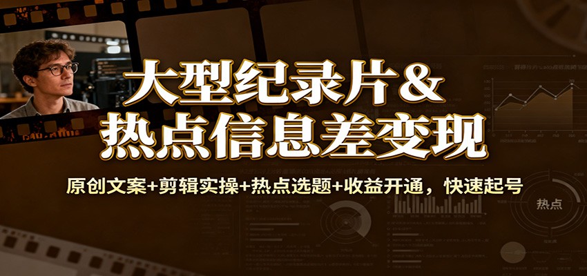 大型纪录片&热点信息差变现：原创文案+剪辑实操+热点选题+收益开通，快速起号-菡洋资源网