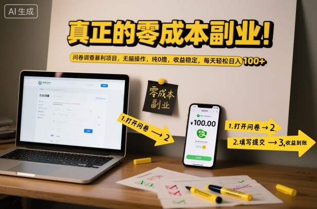 真正的零成本副业！问卷调查暴利项目，无脑操作，纯0撸，收益稳定，每天轻松日入100+【揭秘】-菡洋资源网
