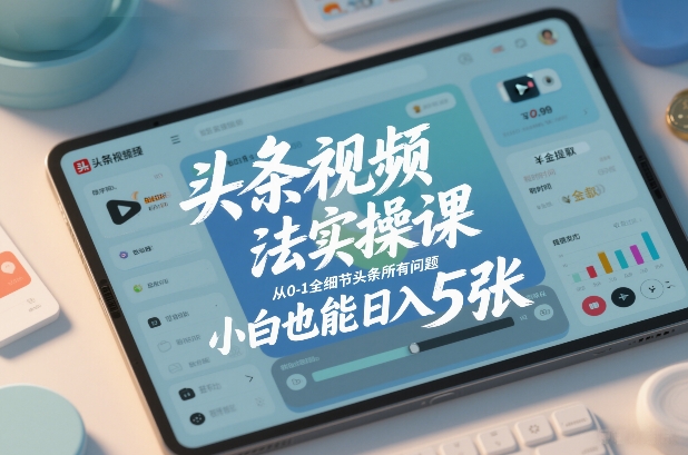 头条视频玩法实操课，从0-1全细节头条所有问题，小白也能日入5张-菡洋资源网