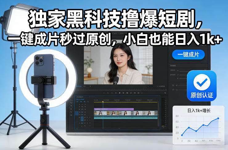 独家黑科技撸爆短剧，一键成片秒过原创，小白也能日入1k+【揭秘】-菡洋资源网
