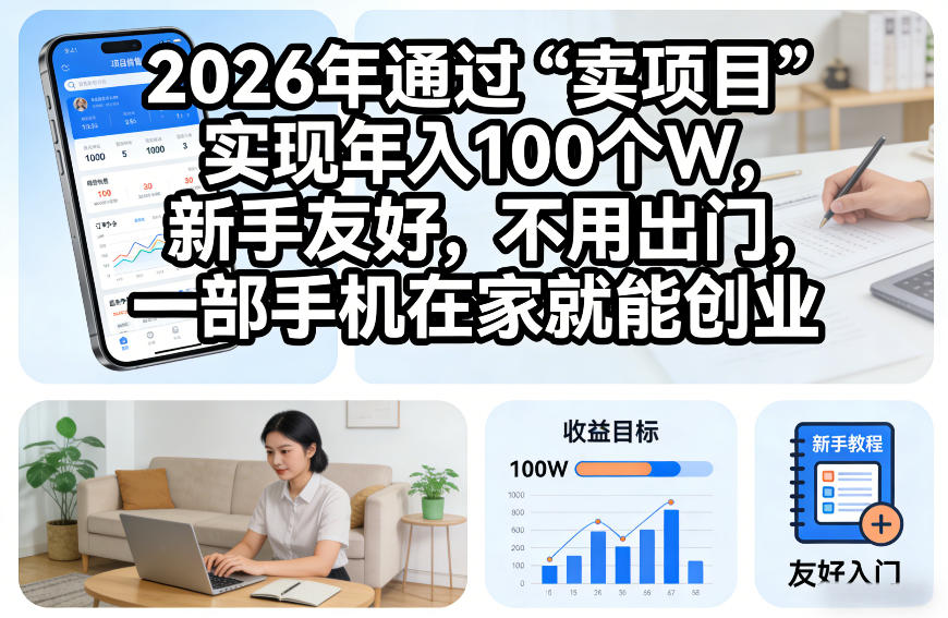 2026年通过“卖项目”实现年入100个W，新手友好，不用出门，一部手机在家就能创业【揭秘】-菡洋资源网