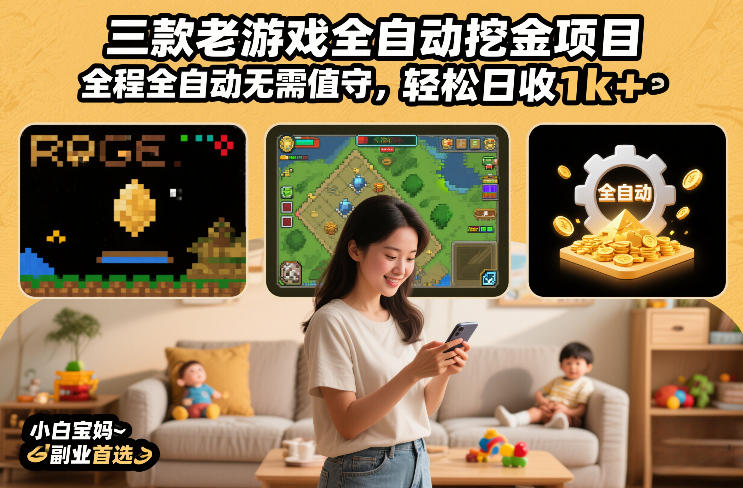 三款老游戏全自动挖金项目，全程全自动无需值守，轻松日收1k+，小白宝妈副业首选【揭秘】-菡洋资源网