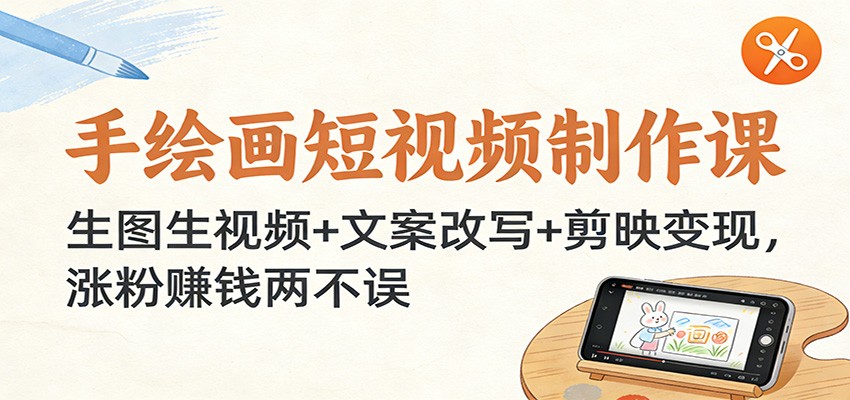 手绘画短视频制作课：生图生视频+文案改写+剪映变现，涨粉赚钱两不误-菡洋资源网