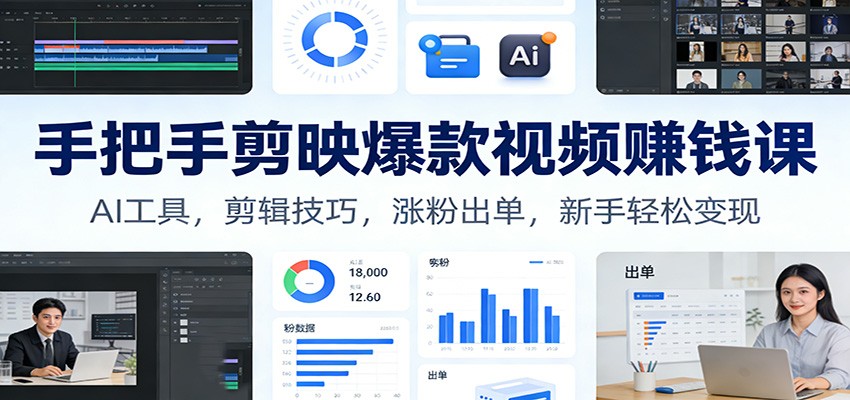 手把手剪映爆款视频赚钱课：AI工具，剪辑技巧，涨粉出单，新手轻松变现-菡洋资源网