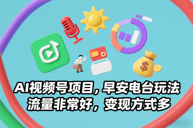 AI视频号项目，早安电台玩法，流量非常好，变现方式多-菡洋资源网