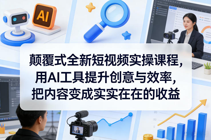 颠覆式全新短视频实操课程，用AI工具提升创意与效率，把内容变成实实在在的收益-菡洋资源网
