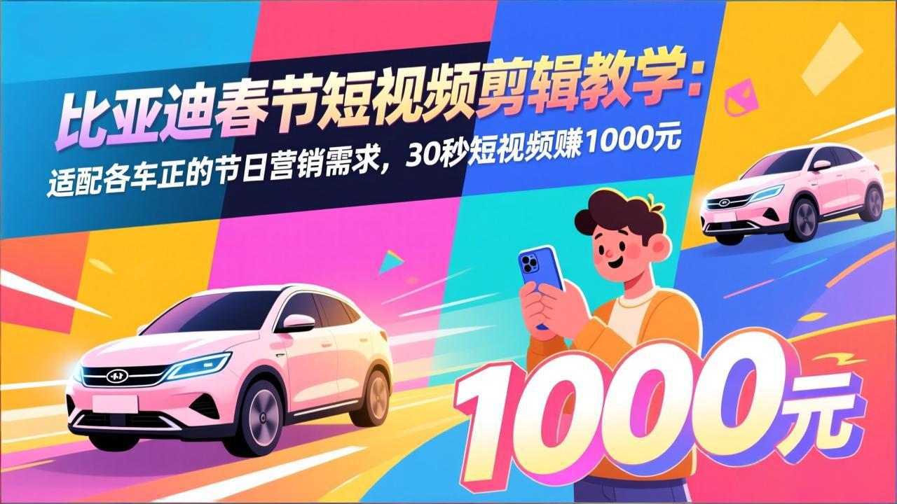 （17320期）比亚迪春节短视频剪辑教学：适配各车企的节日营销需求，30秒短视频赚1000元-菡洋资源网