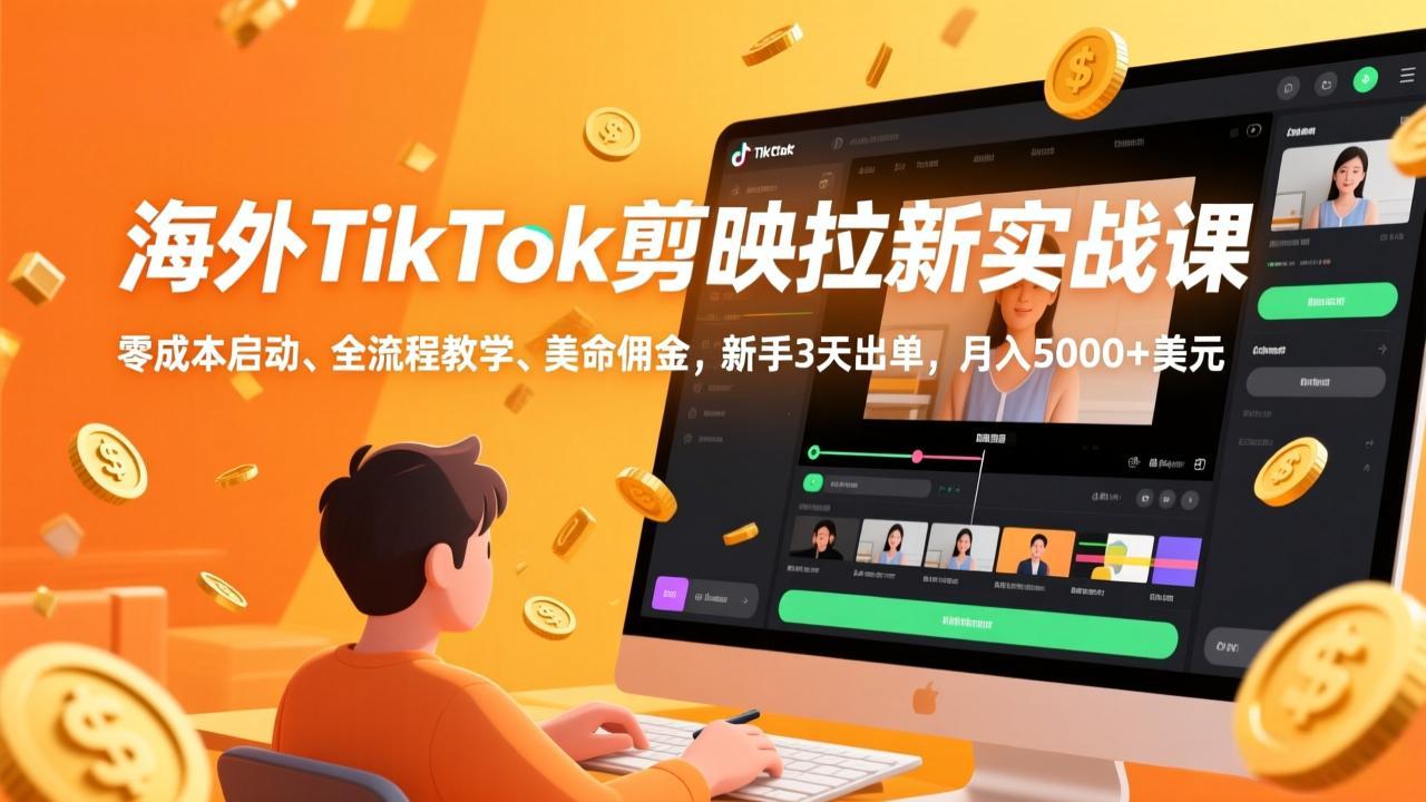 （17340期）海外TikTok剪映拉新实战课，零成本启动、全流程教学、美金佣金，新手3天出单，月入5000+美元-菡洋资源网
