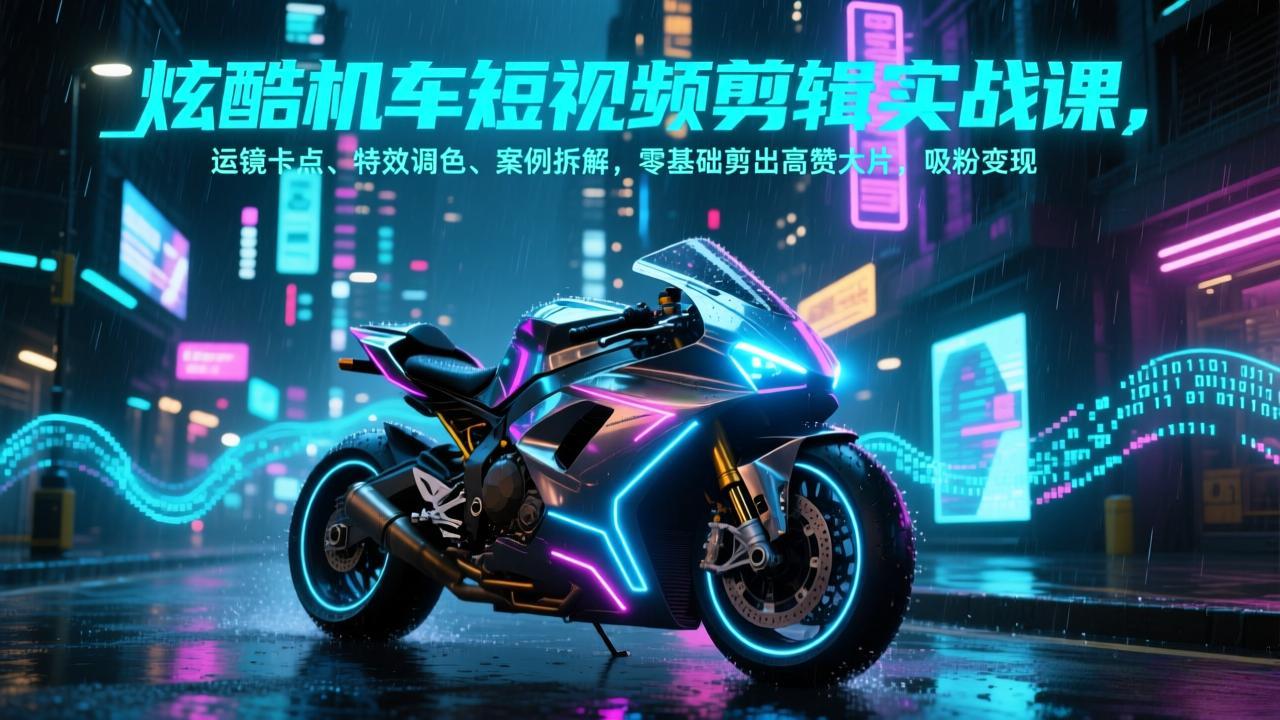 （17304期）炫酷机车短视频剪辑实战课，运镜卡点、特效调色、案例拆解，零基础剪出高赞大片，吸粉变现-菡洋资源网