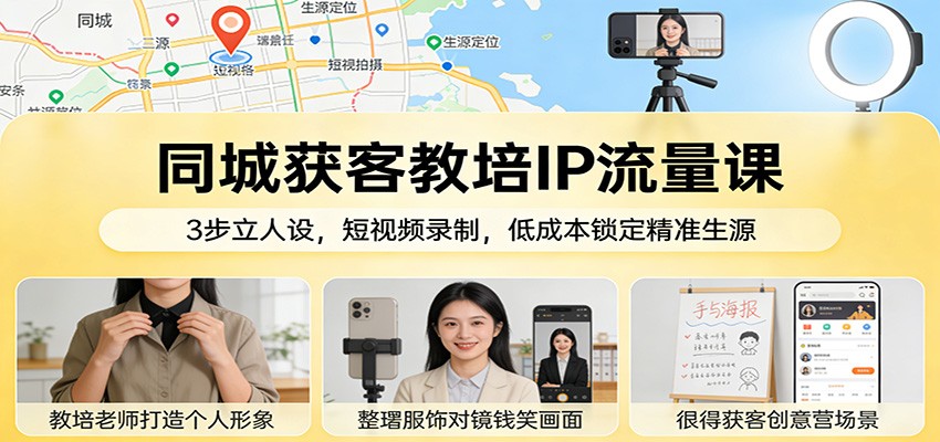 同城获客教培IP流量课：3步立人设，短视频录制，低成本锁定精准生源-菡洋资源网