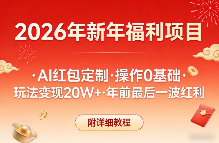 新年福利项目，AI红包定制，操作0基础，玩法变现20W+年前最后一波红利，附详细教程-菡洋资源网