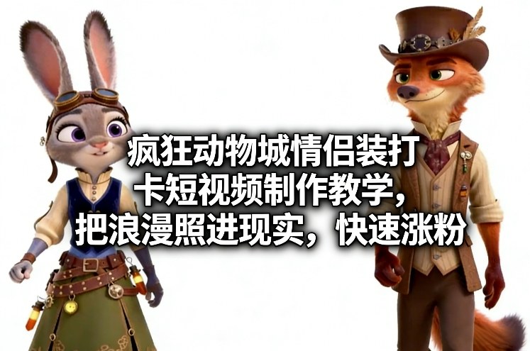 疯狂动物城情侣装打卡短视频制作教学，把浪漫照进现实，快速涨粉-菡洋资源网