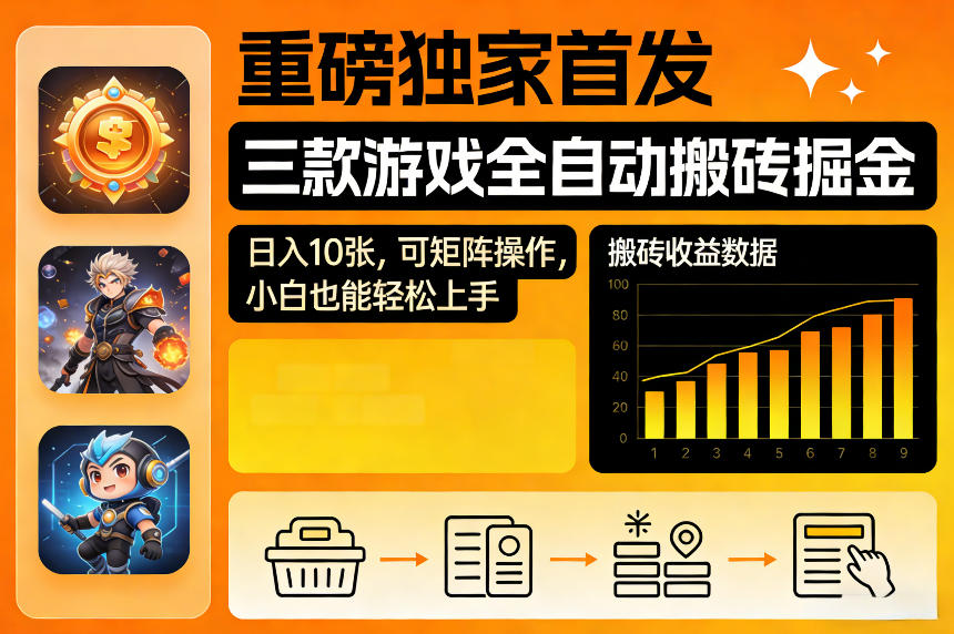 重磅独家首发，三款游戏全自动搬砖掘金，日入10张，可矩阵操作，小白也能轻松上手【揭秘】-菡洋资源网