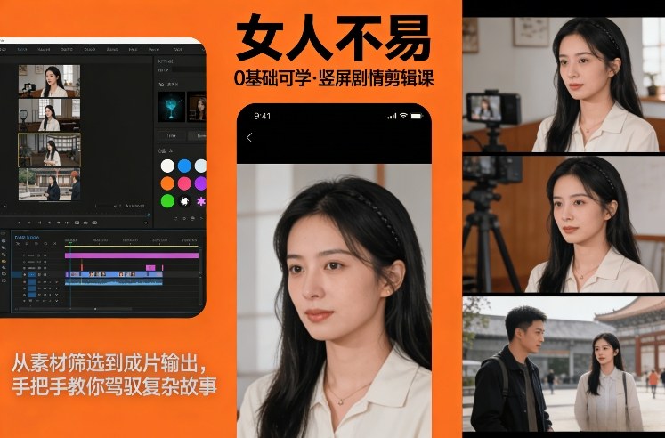 0基础可学！《女人不易》竖屏剧情剪辑课，从素材筛选到成片输出，手把手教你驾驭复杂故事-菡洋资源网