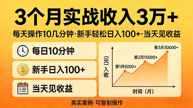 （17639期）3个月实战收入3万+，每天操作10几分钟，新手轻松日入100+，当天见收益-菡洋资源网