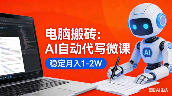 （17582期）电脑搬砖：AI自动代写微课，稳定月入1-2W，提供接单渠道，0门槛小白可做！-菡洋资源网