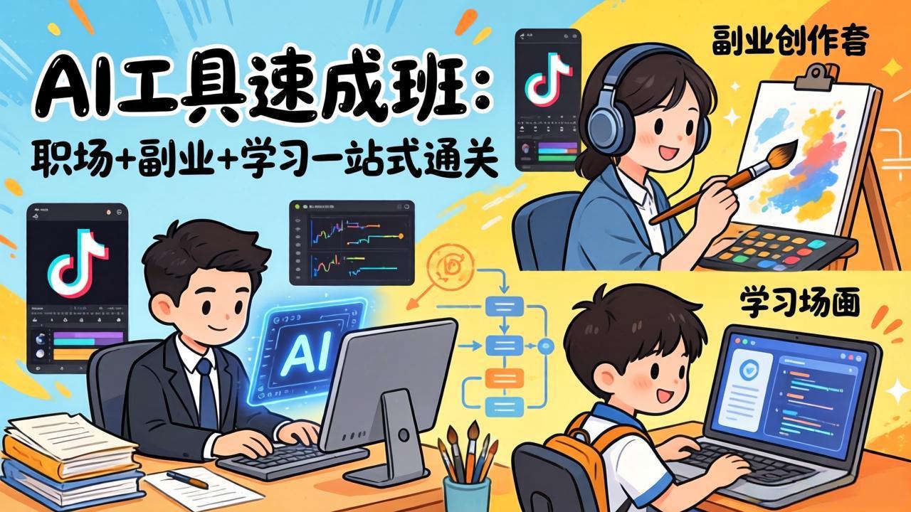 （17650期）AI工具速成班：职场+副业+学习一站式通关，20+爆款类型+剪映技巧+抖音算法，0基础快速上手-菡洋资源网