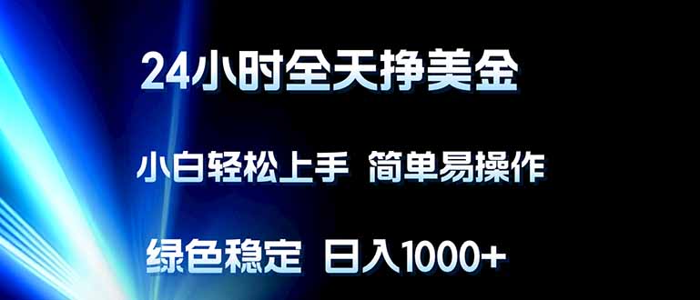 （17557期）24小时全天挣美金，小白轻松上手，简单易操作，绿色稳定，日入1000+-菡洋资源网