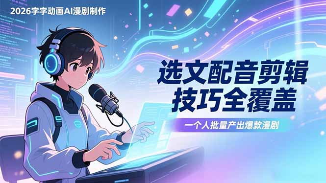 （17477期）2026字字动画AI漫剧制作-1期，选文配音剪辑技巧全覆盖，一个人就能批量产出爆款漫剧-菡洋资源网