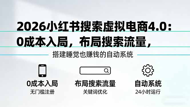 （17659期）2026小红书搜索虚拟电商4.0：0成本入局，布局搜索流量，搭建睡觉也赚钱的自动系统-菡洋资源网