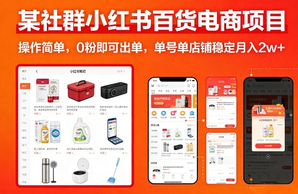 某社群小红书百货电商项目，操作简单，0粉即可出单，单号单店铺稳定月入2w+-菡洋资源网