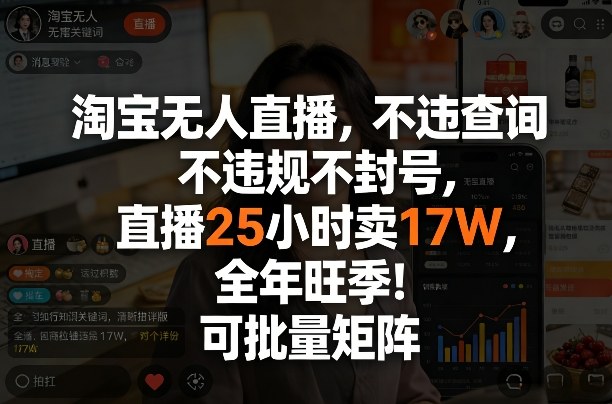 淘宝无人直播，不违规不封号，直播25小时卖17W，全年旺季！可批量矩阵【揭秘】-菡洋资源网