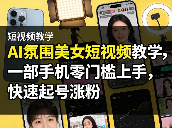 AI氛围美女短视频教学，一部手机零门槛上手，快速起号涨粉-菡洋资源网