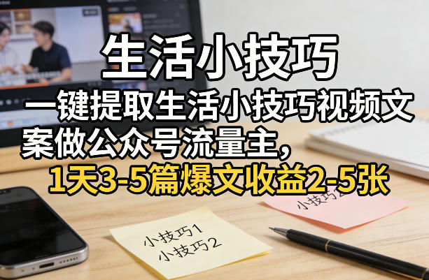 一键提取生活小技巧视频文案做公众号流量主，1天3-5篇爆文收益2-5张-菡洋资源网