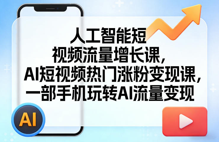 人工智能短视频流量增长课，AI短视频热门涨粉变现课，一部手机玩转AI流量变现-菡洋资源网