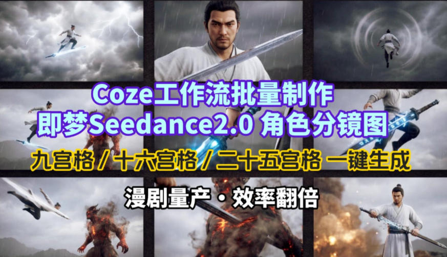 Coze工作流批量制作即梦Seedance2.0角色分镜图，九宫格-十六宫格-二十五宫格一键生成，漫剧量产，效率翻倍-菡洋资源网