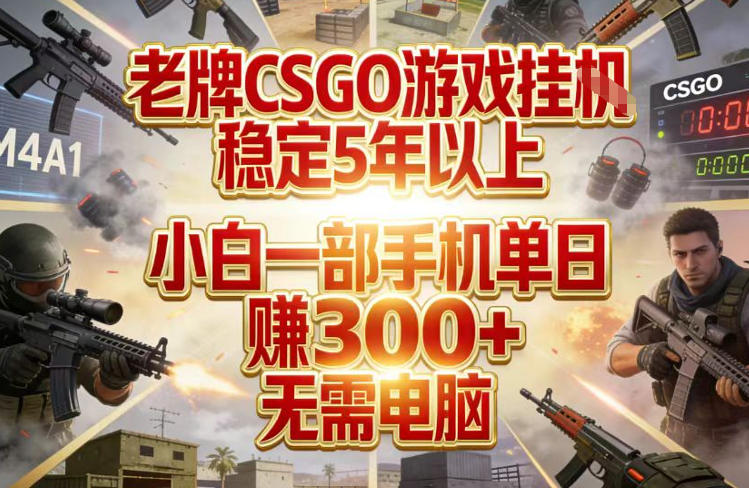老牌CSGO游戏挂G，稳定5年以上，小白一部手机单日賺3张+，无需电脑【揭秘】-菡洋资源网